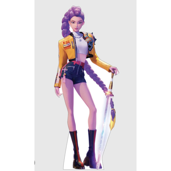 Life-size K-Pop Demon Hunters Rumi cardboard cutout featuring vibrant colours and a sturdy fold-out stand.