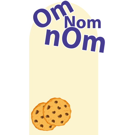 “Om Nom Nom” cookie-themed party backdrop with playful cookie designs, perfect for dessert tables and kids’ birthday celebrations.