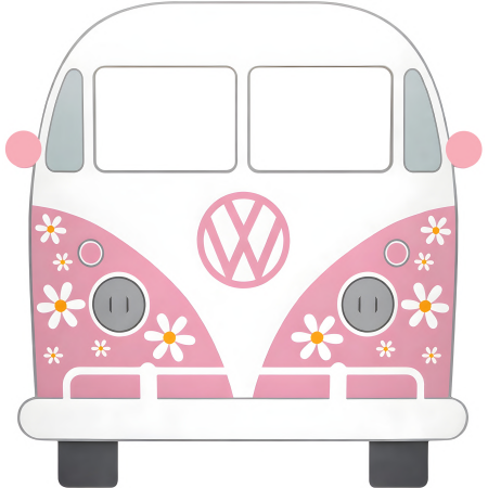 Pink daisy camper van cardboard cutout for boho party decor