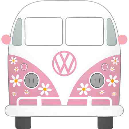Pink daisy camper van cardboard cutout for boho party decor