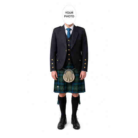 Personalised Scottish Kilt Face Swap Cutout wearing a traditional red Royal tartan kilt with photo placeholder.
